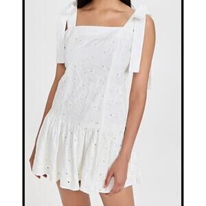 Agua Bendita Joaquina Dress Cream‎ Eyelet Tie Strap Mini Dress Medium